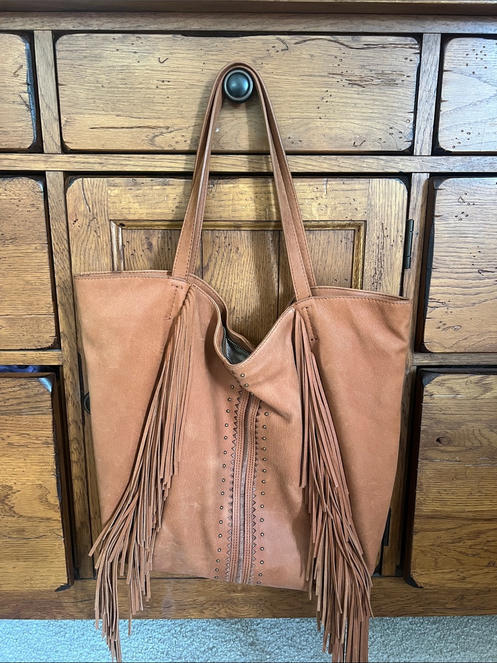Lucky Brand Fringe Leather Tote Bag in Tan - Classic Women's Shoulder Bag